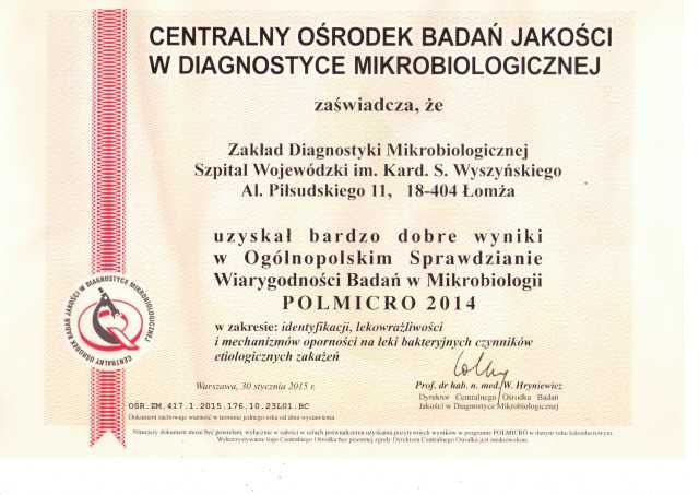 Zdjęcie do wiadomości Zakład mikrobiologii ceryfikat