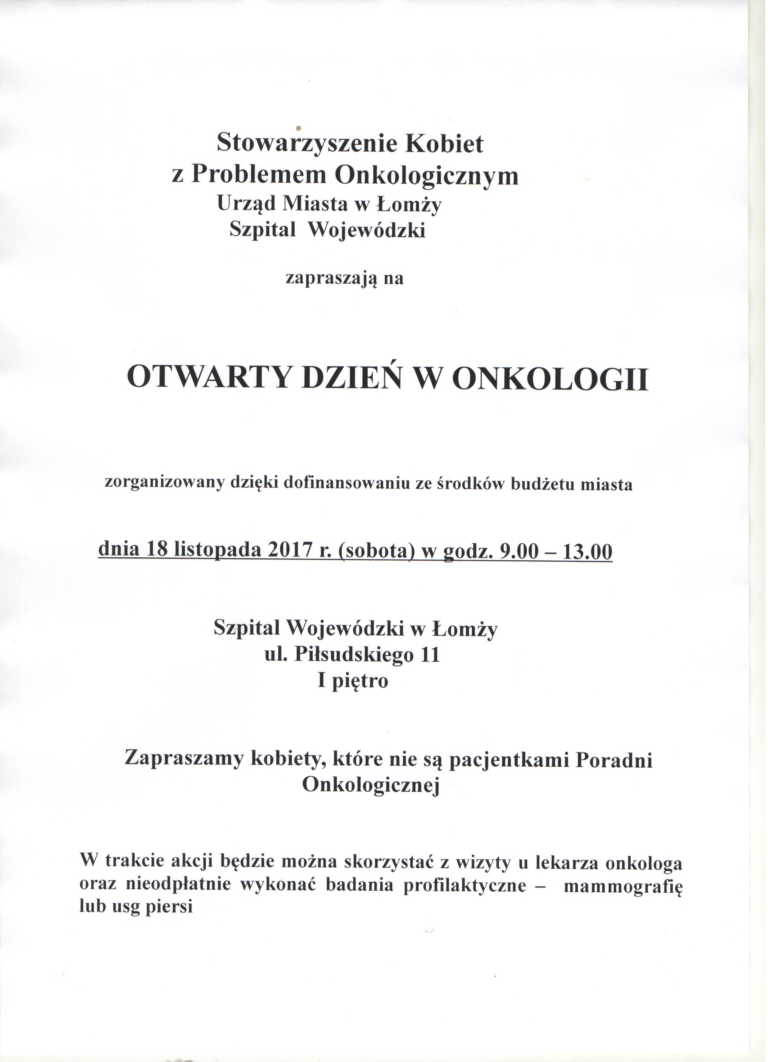 Zdjęcie do wiadomości 18.XI - OTWARTY DZIEŃ W ONKOLOGII